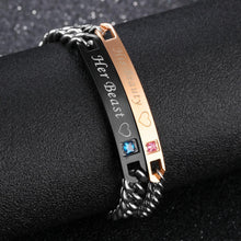 Engravable His Beauty Her Beast Couple Bracelets In Titanium - CoupleSets