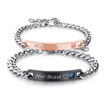 Engravable His Beauty Her Beast Couple Bracelets In Titanium - CoupleSets
