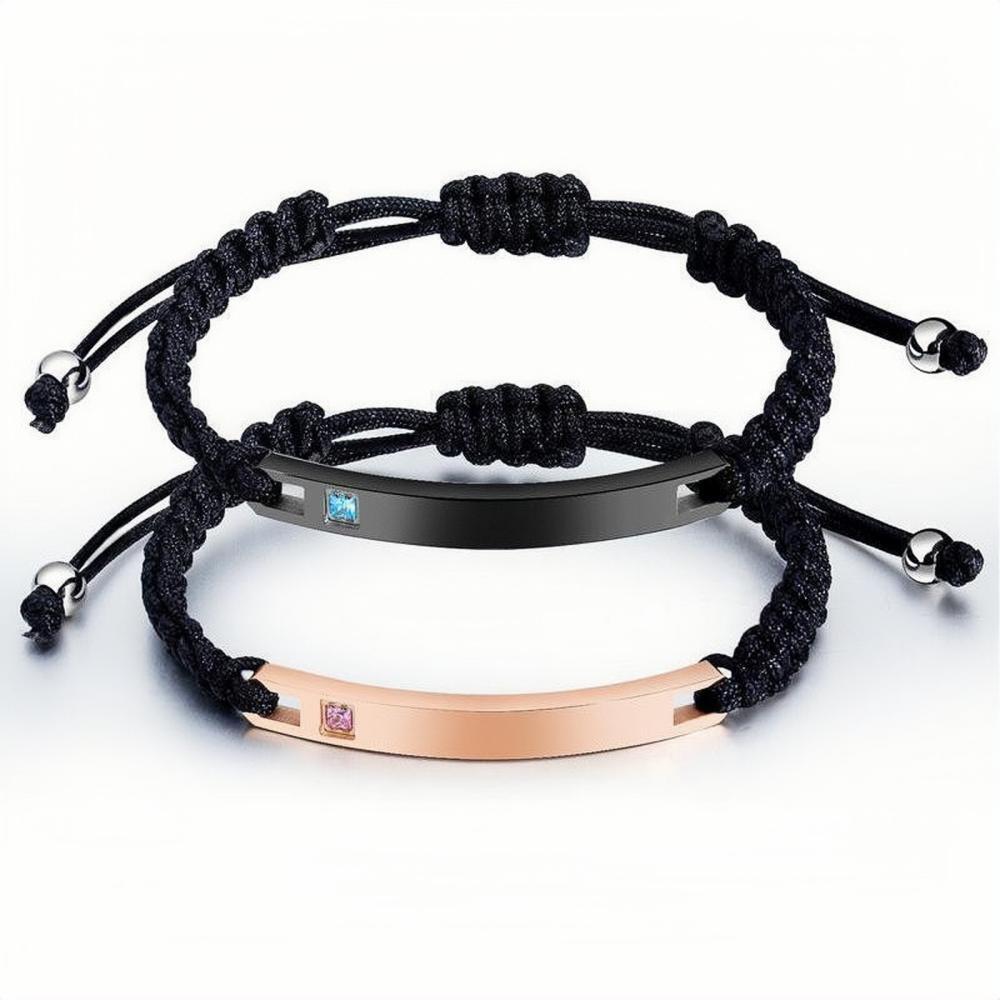 Engravable Unique Black And Rose Rope Chain Couple Bracelets In Titanium - CoupleSets