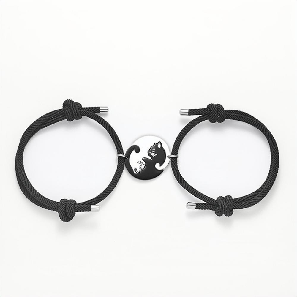 Engravable Matching Cute Cat Couple Bracelets In Titanium - CoupleSets
