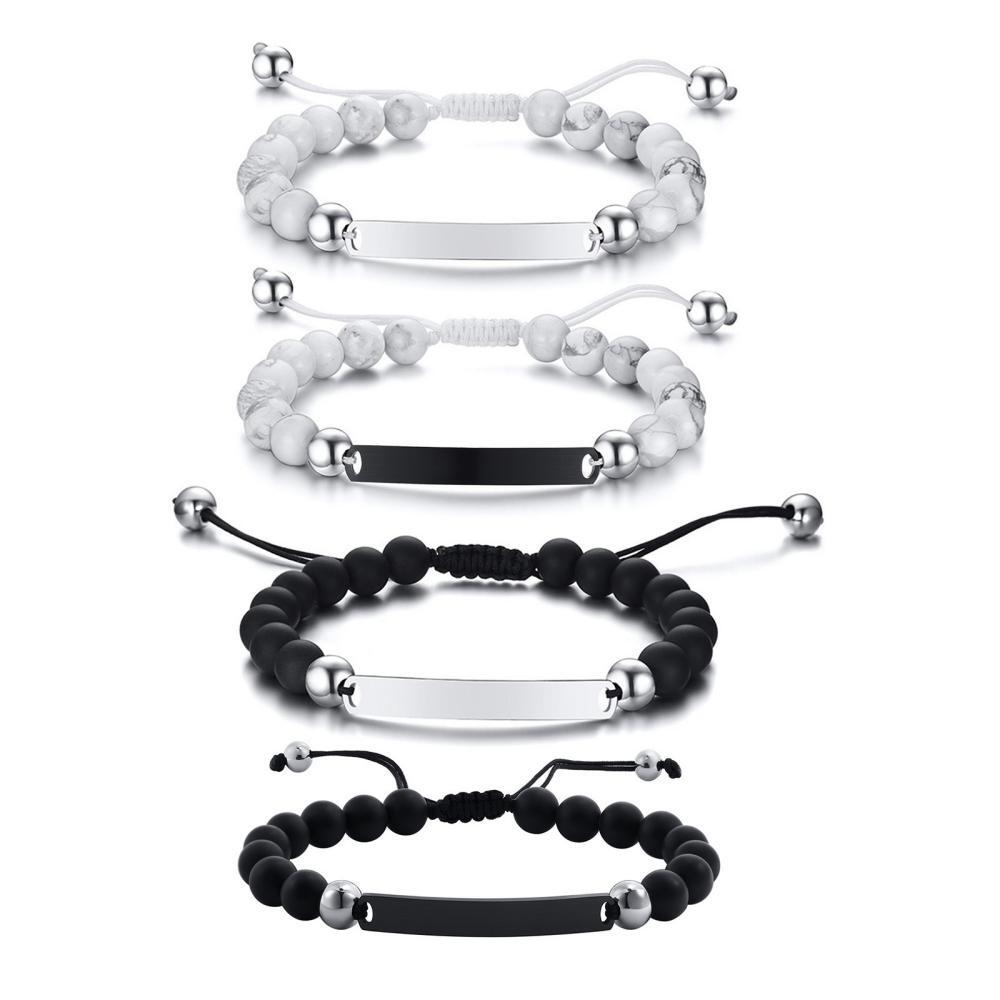 Engravable Matching Beaded Bracelets For Couples In Titanium - CoupleSets