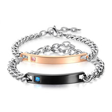 Engravable Black And Rose Matching Charm Bracelet For Couples In Titanium - CoupleSets
