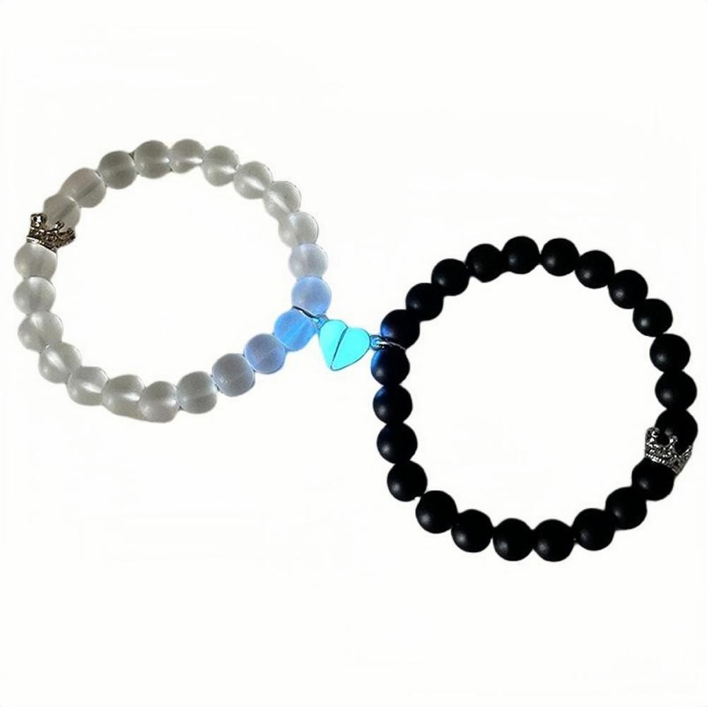 Unique Matching Heart Couple Glow Beaded Magnetic Bracelets - CoupleSets