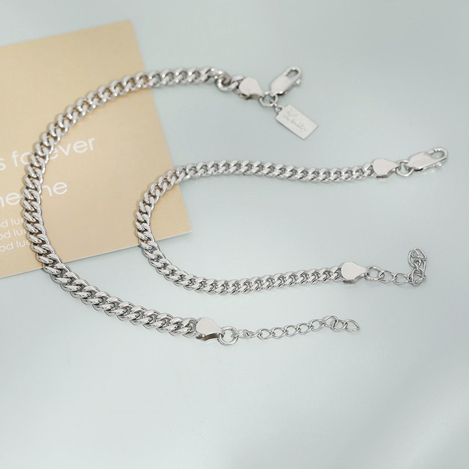 Simple Cuban Chain Bracelets For Couples In Sterling Silver - CoupleSets