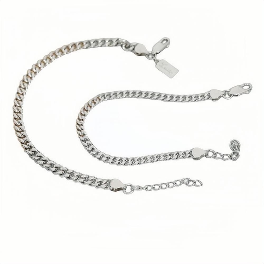 Simple Cuban Chain Bracelets For Couples In Sterling Silver - CoupleSets