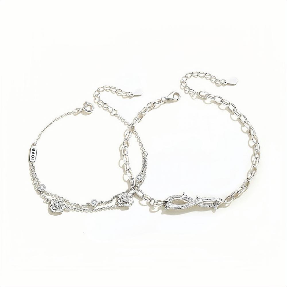 Unique Thorn And Rose Matching Couple Bracelets In Sterling Silver - CoupleSets