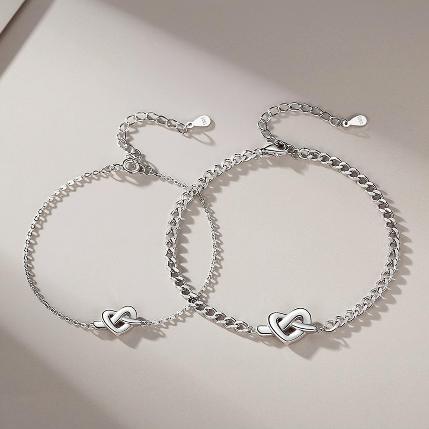 Unique Infinity Knot Matching Heart Couple Bracelets In Sterling Silver - CoupleSets