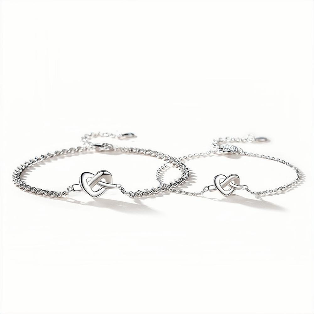 Unique Infinity Knot Matching Heart Couple Bracelets In Sterling Silver - CoupleSets