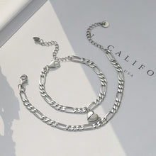 Matching Heart Magnetic Figaro Chains Bracelets For Couples In Sterling Silver - CoupleSets