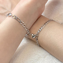 Matching Heart Magnetic Figaro Chains Bracelets For Couples In Sterling Silver - CoupleSets