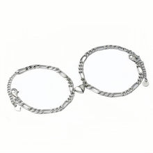 Matching Heart Magnetic Figaro Chains Bracelets For Couples In Sterling Silver - CoupleSets