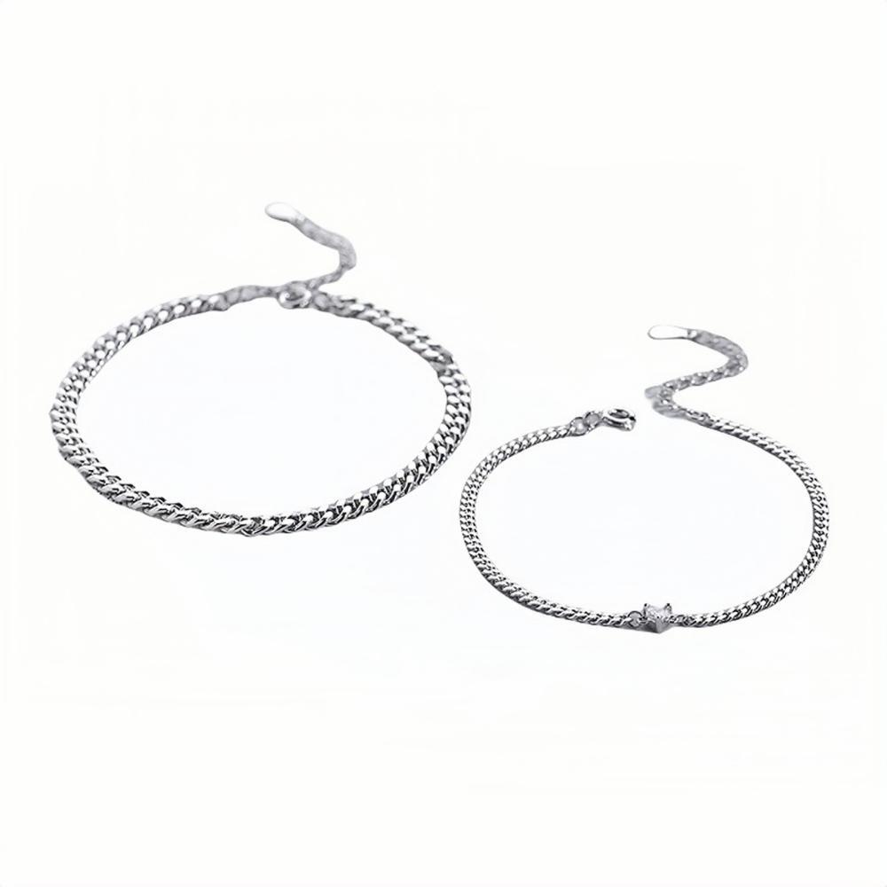 Unique Matching Cuban Chain Bracelets For Couples In Sterling Silver - CoupleSets