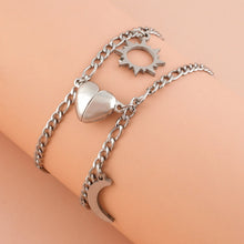 Sun And Moon Magnetic Heart Matching Charm Bracelets In Titanium