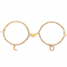 Sun And Moon Magnetic Heart Matching Charm Bracelets In Titanium