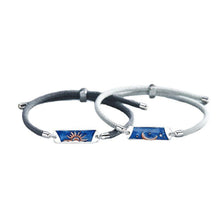 Sun And Moon Matching Couple Bracelets In Sterling Silver And Rope