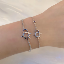 Unique Sun And Moon Matching Chain Couple Bracelets In Sterling Silver
