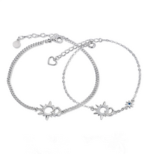 Unique Sun And Moon Matching Chain Couple Bracelets In Sterling Silver