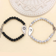 Engravable Sun And Moon Matching Heart Beaded Bracelets For Couples
