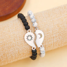 Engravable Sun And Moon Matching Heart Beaded Bracelets For Couples