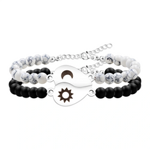 Engravable Sun And Moon Matching Heart Beaded Bracelets For Couples