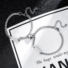 Engravable Matching Heart Magnetic Couple Bracelets In Titanium