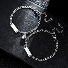 Engravable Matching Heart Magnetic Couple Bracelets In Titanium