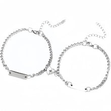 Engravable Matching Heart Magnetic Couple Bracelets In Titanium