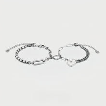 Unique Matching Heart Magnetic Couple Chain Bracelets In Titanium