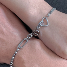 Unique Matching Heart Magnetic Couple Chain Bracelets In Titanium
