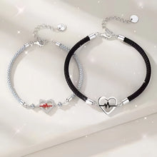 Unique Heartbeat Charm Couple Bracelets In Sterling Silver And Rope