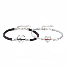 Unique Heartbeat Charm Couple Bracelets In Sterling Silver And Rope