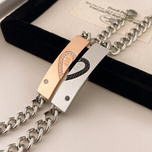 Engravable Matching Heart Charm Couple Bracelets In Titanium