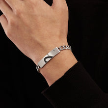 Engravable Matching Heart Charm Couple Bracelets In Titanium