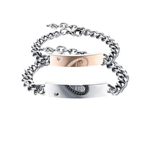 Engravable Matching Heart Charm Couple Bracelets In Titanium