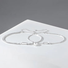 Engravable Magnetic Heart Charm Couple Bracelets In Sterling Silver