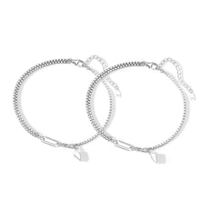 Engravable Magnetic Heart Charm Couple Bracelets In Sterling Silver