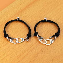 Magnetic Handcuff Couple Infinity Bracelets In Titanium And Rope