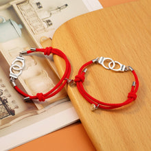 Magnetic Handcuff Couple Infinity Bracelets In Titanium And Rope