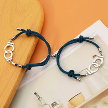 Magnetic Handcuff Couple Infinity Bracelets In Titanium And Rope