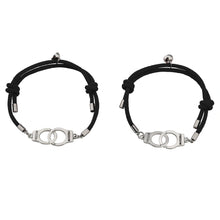Magnetic Handcuff Couple Infinity Bracelets In Titanium And Rope