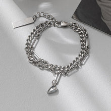 Magnetic Heart Double Layer Cuban Chain Couple Bracelets In Titanium