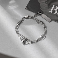 Magnetic Heart Double Layer Cuban Chain Couple Bracelets In Titanium