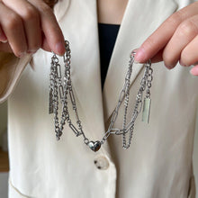Magnetic Heart Double Layer Cuban Chain Couple Bracelets In Titanium