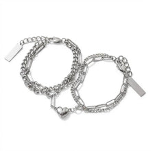 Magnetic Heart Double Layer Cuban Chain Couple Bracelets In Titanium