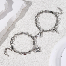 Lock And Key Magnetic Heart Oval Cable Chain Bracelets For Couples
