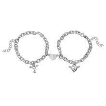 Lock And Key Magnetic Heart Oval Cable Chain Bracelets For Couples