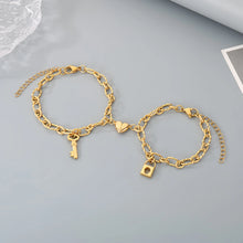 Lock And Key Magnetic Heart Oval Cable Chain Couples Bracelets