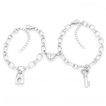 Lock And Key Magnetic Heart Oval Cable Chain Couples Bracelets