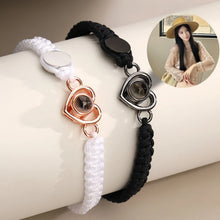 Personalized Heart Charm Photo Projection Initials Couple Bracelets