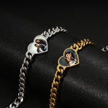 Heart Temperature Sensitive Cuban Chain Photo Bracelets For Couples